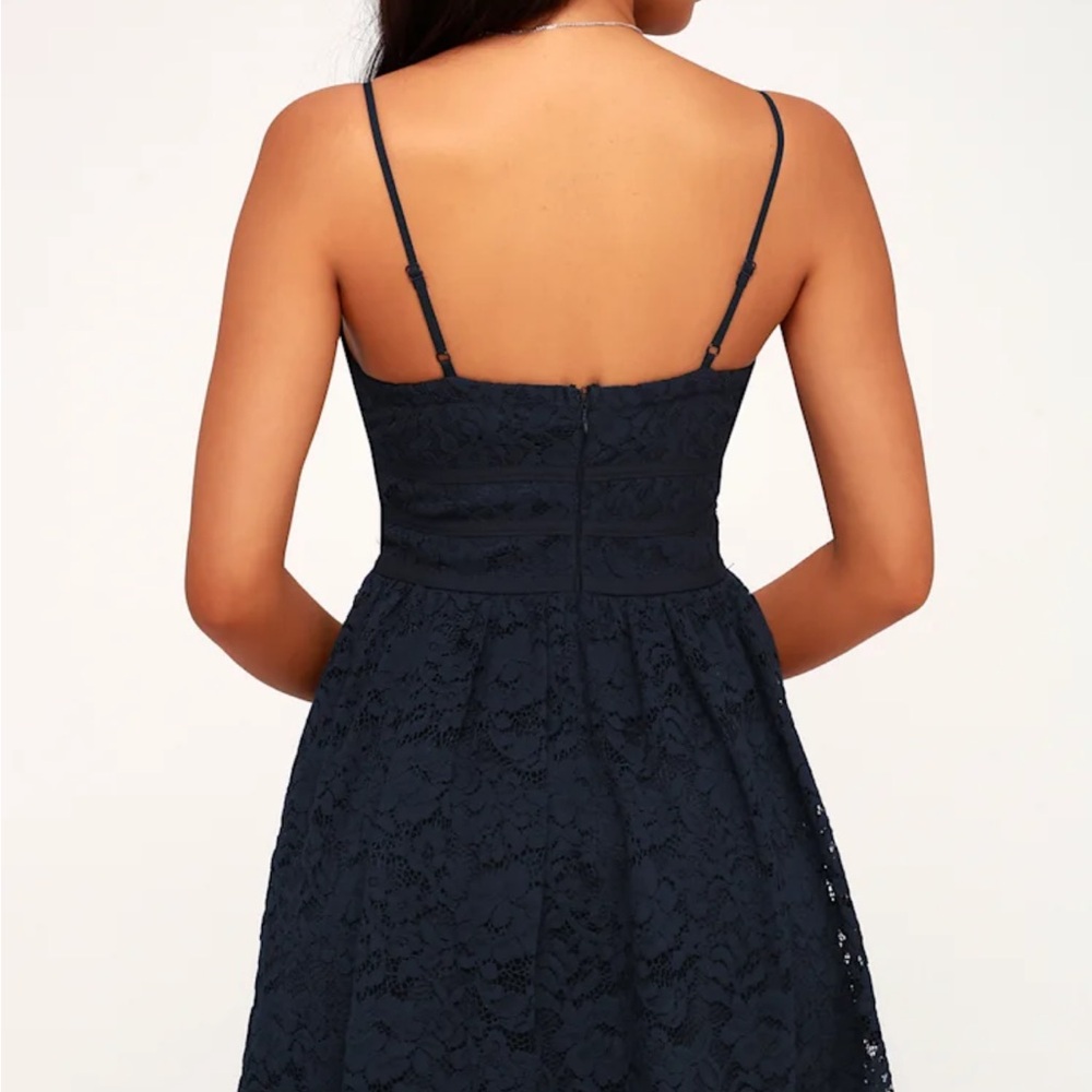 NWOT! Wish Me Luxe Navy Blue Lace Skater Dress - Picture 2 of 9